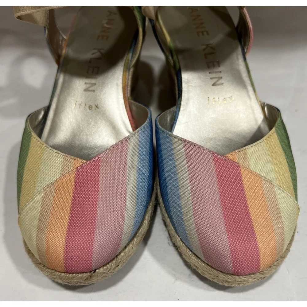 Anne Klein Acer Rainbow Espadrille Wedge Sandals Jute Slip‎ On Shoes Size 7